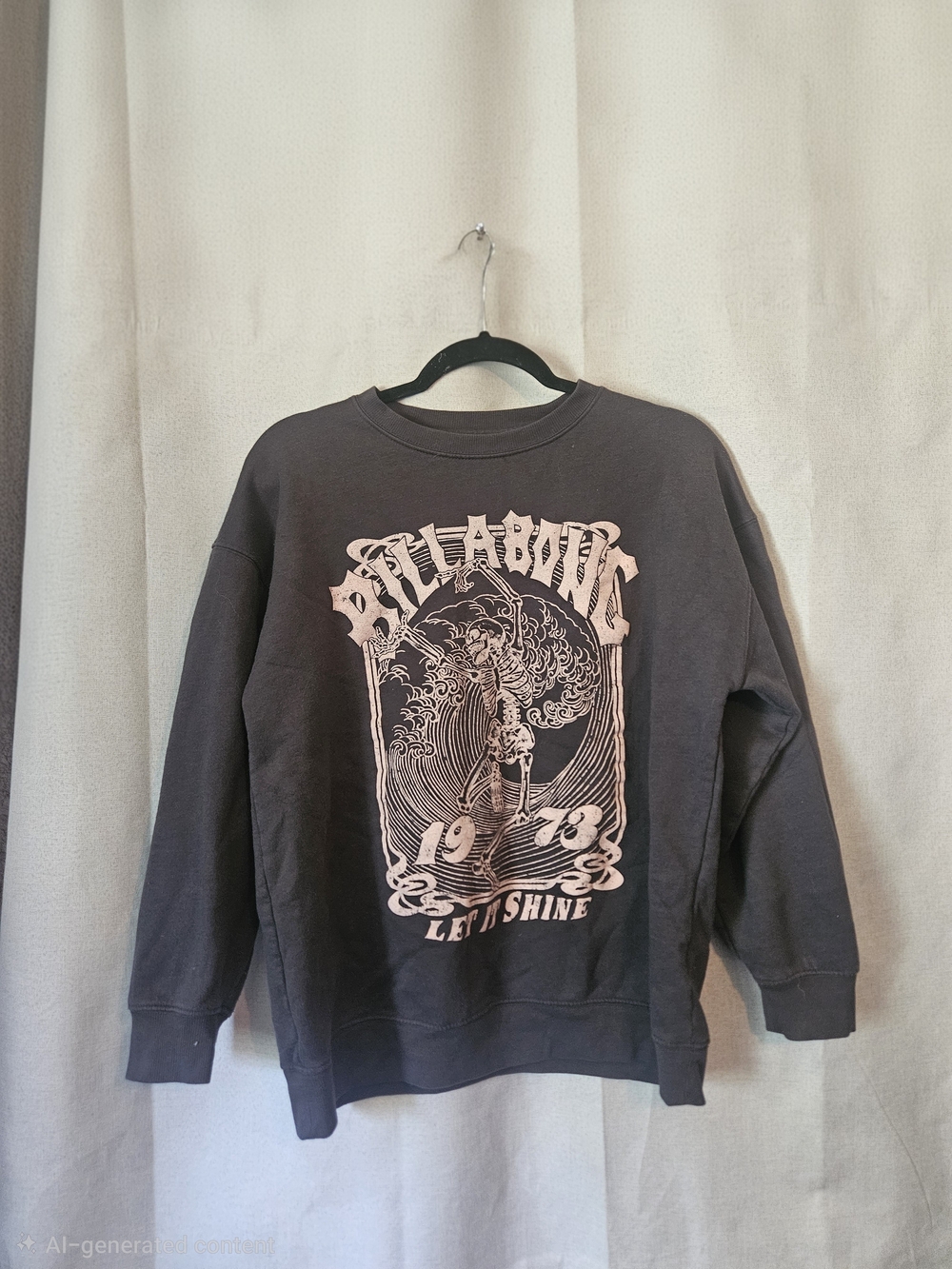 Billabong Charcoal Crewneck Sweatshirt with Pink Graphic